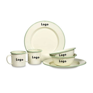 <span class=keywords><strong>Ensemble</strong></span> <span class=keywords><strong>de</strong></span> 12 pièces <span class=keywords><strong>de</strong></span> vaisselle blanche en émail, compatible lave-vaisselle (normes UE/US), avec impression <span class=keywords><strong>de</strong></span> logo personnalisé, <span class=keywords><strong>de</strong></span> qualité alimentaire, pour cuisine et camping, comprenant tasses, bols et assiettes - Product Image 6