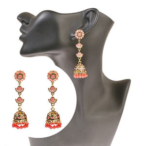 Mehrfarbige indische Jhumki-Ohrringe für Frauen mit geschnitzter Blume Long Dangle Afghan Egypt Turkish Gypsy Jewelry für Hochzeiten - Product Image 2