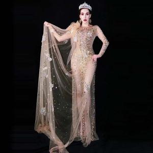 Nouvelles Arrivées Vêtements 2026 Robe de Soirée Formelle <span class=keywords><strong>Sexy</strong></span> Fée Déesse en Dentelle Scintillante avec Traîne Nude Robe de Nuit Tendance - Product Image 1