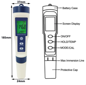 Chuyên nghiệp 5 trong 1 PH mét <span class=keywords><strong>Kit</strong></span> kiểm tra cho nước uống Ec Tds pH Nhiệt độ salinometer chất lượng nước Detector - Product Image 3