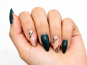 <span class=keywords><strong>Uñas</strong></span> Acrílicas de Presión con Diseño de Hojas Verdes Doradas, Estilo Stiletto Cuadrado, Acabado <span class=keywords><strong>Mate</strong></span> y Brillante, para Primavera/Verano, Decoración de Manicura DIY de Cobertura Completa - Product Image 4