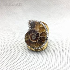 RM4660 Bijoux en cuivre, conque escargot de mer, bagues plaquées or avec <span class=keywords><strong>strass</strong></span> transparent, cadeau bohème bohème pour femmes - Product Image 2