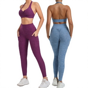 Women's Athletic 2-Piece Workout <b>Gym</b> Yoga Suit Solid Pattern Elastic Waist Tight-Fitting Sports <b>Set</b> Front Quick Dry Adults Swim - Product Image 4