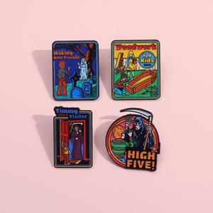 Insigne de Broche en Forme de Dessin Animé Créatif, Cercueil Coloré, Boiserie, Épouvantail Haut Cinq, Noir Nickel, Amour - Product Image 4