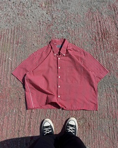 <span class=keywords><strong>Camicia</strong></span> da <span class=keywords><strong>Uomo</strong></span> Estiva in Cotone a Maniche Corte con Stampa Scozzese, Taglio Corto Oversize e Design Squadrato, Casual Abbottonata e Personalizzabile - Product Image 1