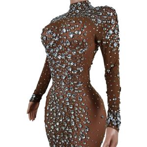 Gaun Prom kristal tembus pandang mewah gaun tamu pernikahan ulang tahun berlian Bodycon seksi gaun malam pesta panjang Formal wanita - Product Image 3