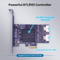 Carte de conversion PCI Express 3.0 X4 vers 9 ports SATA 3.0, carte adaptateur PCIE SATA avec puce RTL9101, carte d'extension PCI-E vers 2 ports SFF-8087 + SATA