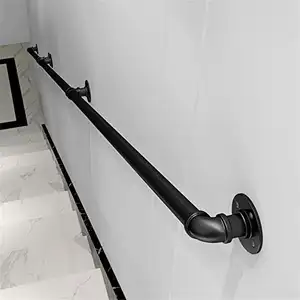 Main courante d'escalier en fer tuyau noir support mural antidérapant main courante industrielle en acier pour mur intérieur