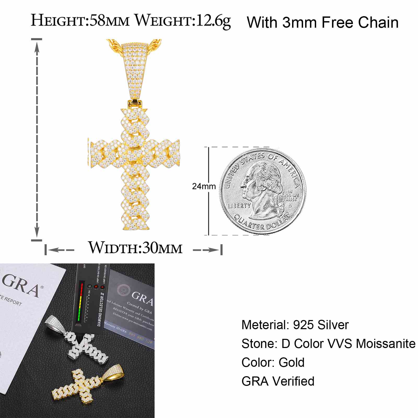 Cuban Cross-Gold
