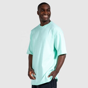 T-shirt en coton vert menthe uni surdimensionné pour homme, broderie personnalisée, manches courtes, col rond, jersey décontracté - Product Image 3