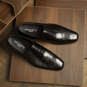 Luxurious Handcrafted Embroidered Italian-style Loafers Slip-On Autumn Men's Cow Leather <b>Shoes</b> Breathable Comfortable Waterproof - Product Image 6