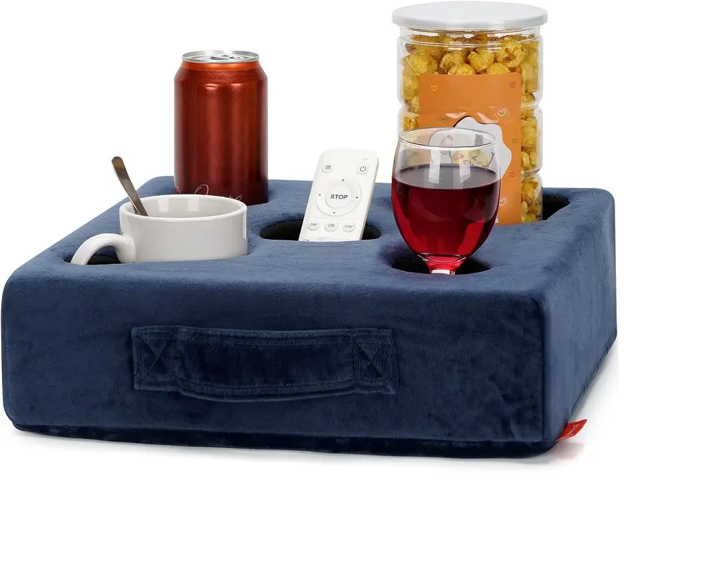 Dudukan cangkir busa mobil Sofa tempat tidur Organizer nampan bantal untuk Remote, minuman, makanan ringan