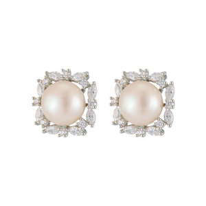 Freshwater Pearl <b>Stud</b> <b>Earrings</b> With Zirconia S925 <b>Silver</b> Needles Flower Shape Everyday Wear - Product Image 5