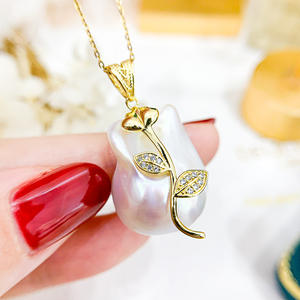 Collar con Colgante de Plata S925 Estilo Hoja con Cuentas Redondas de 12-17 mm, Bandeja Vacía para Accesorios de Oro con Patrón Numérico 30857 - Product Image 1