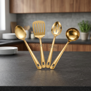 Cuillère de service en laiton plaqué or à long manche, cuillère ajourée, spatule fine Lara Kitchen Tools - Product Image 2