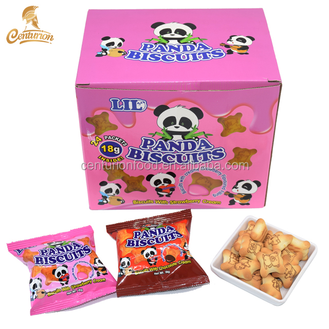 mini panda animal shaped biscuits with strawberry & chocolate cream inside
