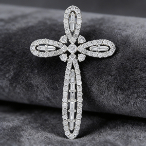 CUSTOM SILVER 10K/14K/18K GOLD PLATED LAB GROWN CVD DIAMOND CLASSIC ENGAGEMENT GIFT SWEATER <b>CHAIN</b> NECKLACE <b>CROSS</b> PENDANT - Product Image 4