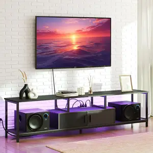Лучшие продажи, Современная Стальная деревянная подставка для телевизора со светодиодной подсветкой, розетка, шкаф для мультимедийной консоли для гостиной
