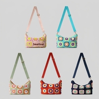 Sac bandoulière en coton fait main au crochet, motif grand-mère, fleur ajourée, fermeture éclair, collection Printemps-Été