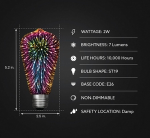 Lampadina <span class=keywords><strong>LED</strong></span> per fuochi d'artificio 3D, lampadina a <span class=keywords><strong>LED</strong></span> ST19, ST19/prisma/<span class=keywords><strong>LED</strong></span>,1 conteggio multicolore - Product Image 2
