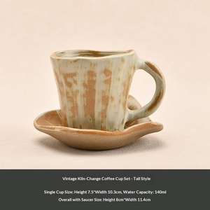 Juego de Taza y Platillo de Cerámica Rústica Retro Japonesa, Taza de Café con Esmalte de Horno, Regalo para el Té de la Tarde - Product Image 6