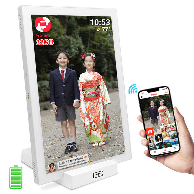 10.1 Inch WiFi Digital Photo Frame Share Via Frameo App No Need Keep Charging Build 5000mAh Battery