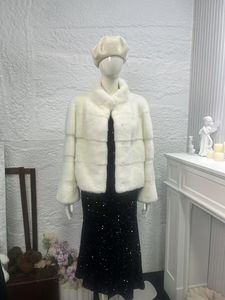 2025 натуральная белая шуба из норки, качественная зимняя Классическая короткая шуба из норки для женщин - Product Image 6