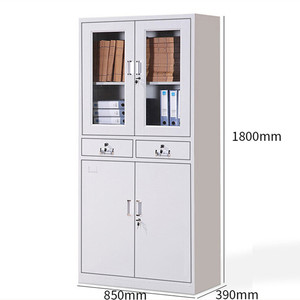 Tủ Kim Loại Màu Trắng Hiện Đại <span class=keywords><strong>2</strong></span> Cửa Kính Xoay/<span class=keywords><strong>2</strong></span> Ngăn Kéo Lưu Trữ Hồ Sơ Tủ Với Tay Cầm Bằng Nhựa Màu Đen - Product Image 4