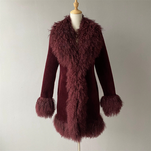 Jxwatcher Abrigo de Piel de Cordero Auténtica Personalizado al por Mayor, Abrigo de Piel Mongol de Lana Suave y Cálida para Mujer, Color <span class=keywords><strong>Vino</strong></span> - Product Image 3