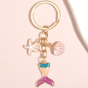 Llavero de Metal Brillante Ligero con Diseño de Cola de Pez de la Serie Océano Sirena, con Efecto de Gota de Aceite, para Bolsos - Product Image 4