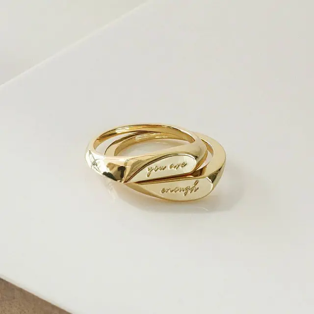Fashion High Polished Real Gold Plated Letter Heart Couple Finger Ring Heart You Are Enough Lover Ring for Friends Couples