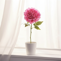 Bunga Peony Putih Pink Kepala Besar Sentuhan Alami Berkualitas Tinggi, Tangkai Tunggal Sutra Lateks, untuk Tahun Baru dan Pernikahan
