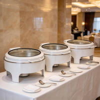 Perlengkapan Restoran Hotel Chef Pemanas Makanan Bundar Set Prasmanan Katering Stainless Steel Dubai Royal White Chafing Dishes