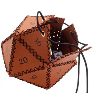 Kotak penyimpanan dadu kulit heksagonal jahitan tangan casing dadu banyak sisi dompet koin Frawstring dadu permainan - Product Image 3