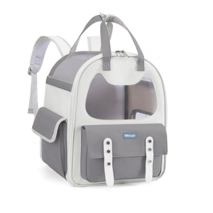 Transparent Mesh <b>Pet</b> Backpack <b>Carrier</b> Soft-Sided Zipper Closure Breathable Oxford Material Gray Color 5kg Capacity Square Shape - Product Image 5