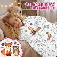 Couverture portable à personnaliser avec imprimé animalier de dessin animé, en polyester tricoté, à capuche, pour toute la famille, cadeau pour enfants, 15 marqueurs