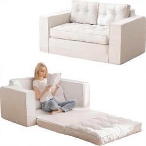 Modern Loveseat Boneless Convertible <strong>Sofa</strong> Bed Futon 55" 3-in-1 Pull-Out Floor <strong>Sofa</strong> with Tufted Backrest Pillows White - Product Image 1