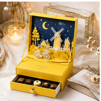 Boîte cadeau en chocolat, emballage en papier rigide jaune doré, boîte artistique 3D personnalisée à plusieurs couches pour bonbons, truffes, confiseries