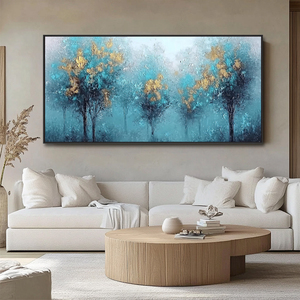 Sảnh lớn Hand Painted đẹp Acrylic cảnh quan thiên nhiên tường nghệ thuật màu xanh lá cây vàng cây sơn trên vải - Product Image 4