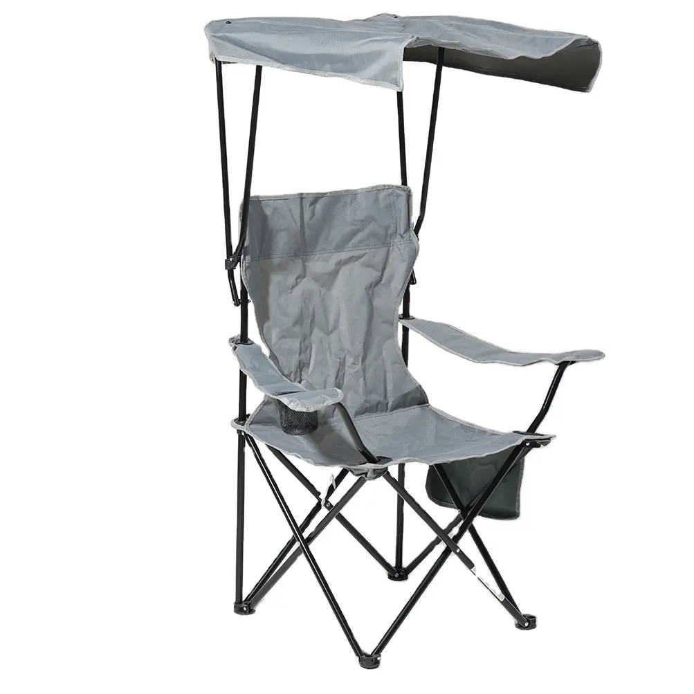 Steel Frame Portable 600D Polyester Fabric Folding Camping Chair With Shade & Cup holder & Magazine Pocket