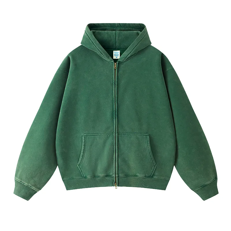 Shop Custom Double Layer Hood Black Vintage Zip up Hoodie