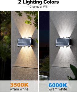 โคมไฟ LED ติดผนังพลังงานแสงอาทิตย์, โคมไฟ LED ติดผนังกลางแจ้งลูเมนสูงสำหรับติดกำแพงรั้วสวนระเบียงสวนกันน้ำ - Product Image 4