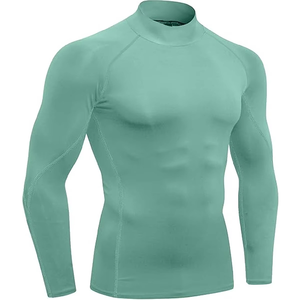 T-shirt de sport élégant à manches longues en velours pour homme, col roulé, idéal pour l'entraînement et la gym en automne et en hiver, en polyester - Product Image 5