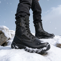 Bottes tactiques d'hiver en cuir, en peau de mouton noire avec fourrure intégrée, épaissies pour plus de chaleur, résistantes au froid et antidérapantes