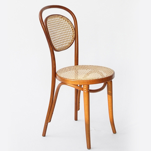 <strong>Mahogany</strong> Bentwood <strong>Dining</strong> <strong>Chair</strong> with Rattan Back and Seat - Product Image 1