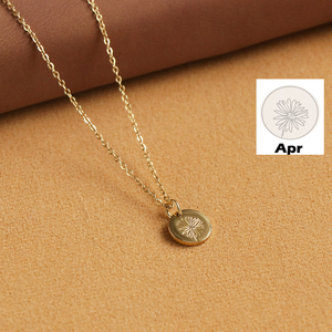 Disponibile Collana con Piccolo Disco Placcato Oro 18K, Collana con Fiore di <span class=keywords><strong>Nascita</strong></span> per Donne e Ragazze, <span class=keywords><strong>Regalo</strong></span> per Matrimonio o Compleanno - Product Image 3