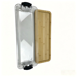 Bamboo Bread <b>Tray</b> With Transparent Cover Double Opening Flip Top For <b>Baking</b> Dessert <b>Storage</b> - Product Image 1