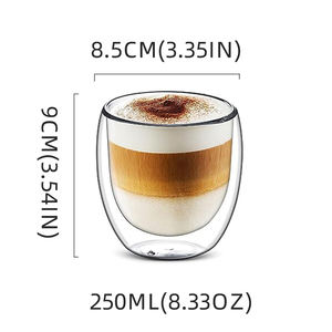 Tasse à café, <span class=keywords><strong>latte</strong></span> et cappuccino en <span class=keywords><strong>verre</strong></span> borosilicate à <span class=keywords><strong>double</strong></span> <span class=keywords><strong>paroi</strong></span> transparente de 250 ml, résistante au lave-vaisselle - Product Image 2