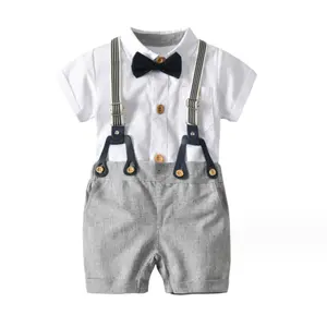 2PCS Kleinkind Baby Kleidung Set Jungen Gentleman Anzüge Hochzeit Hosenträger Hosen T-Shirt Jungen Outfits Anzug zum Verkauf