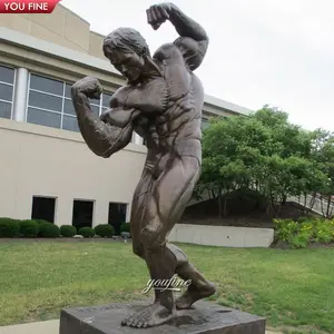 Sculpture Large Large Art Deco Nude Bronze Muscle Man Sculpture For Sale